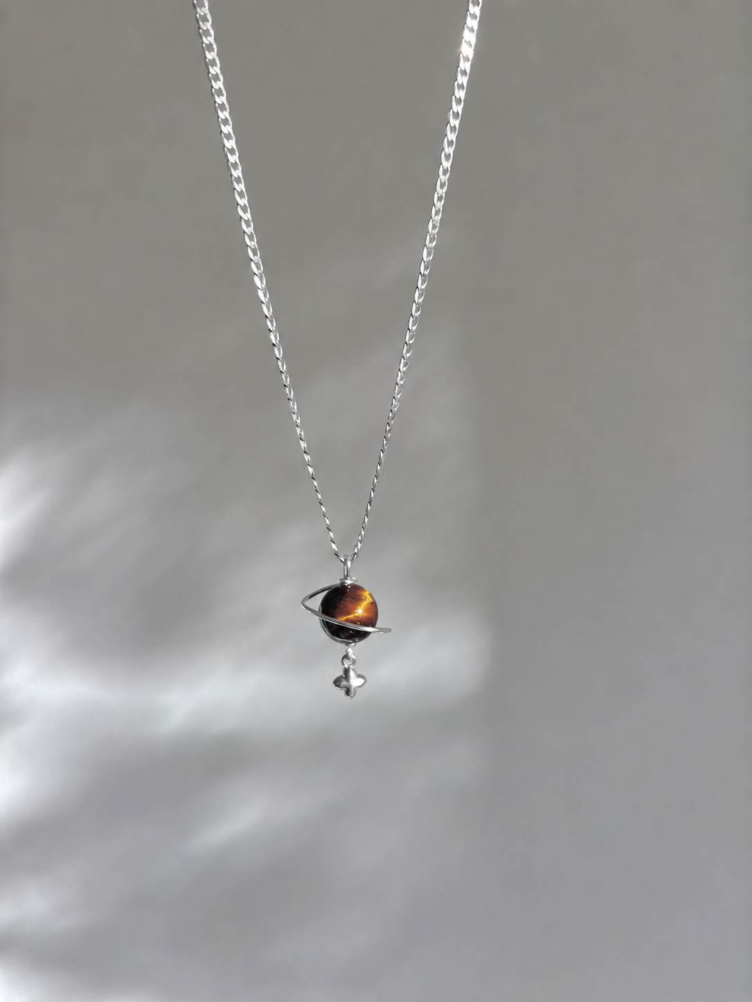 Orbit Tiger Eye Necklace - handmade by Thread & Touch Jewellery, Auckland NZ, view 2