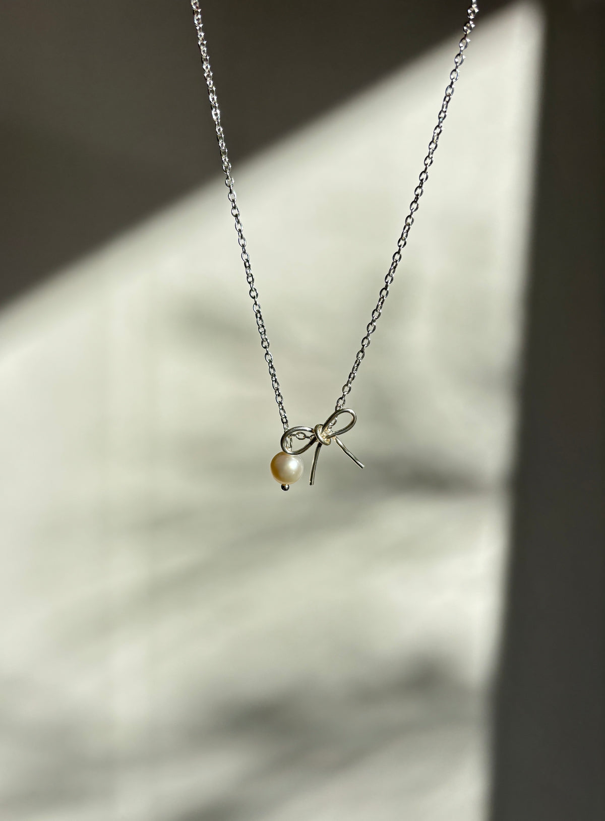 Bow Pearl Necklace - handmade by Thread & Touch Jewellery, Auckland NZ, view 3