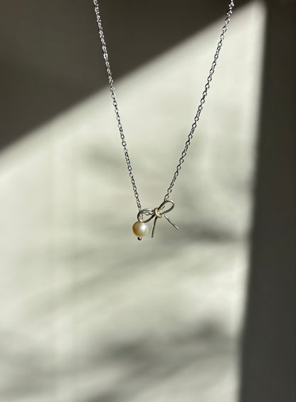 Bow Pearl Necklace - handmade by Thread & Touch Jewellery, Auckland NZ, view 3