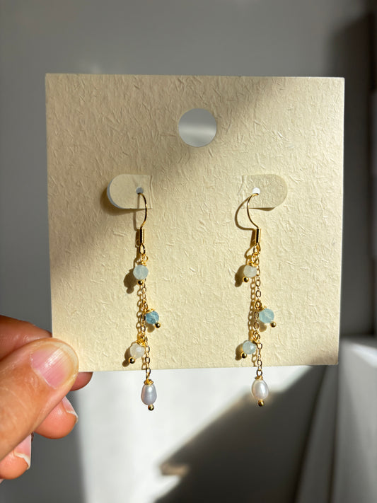 Wild Flower Fluorite Pearl Earrings - handmade by Thread & Touch Jewellery, Auckland NZ, view 1