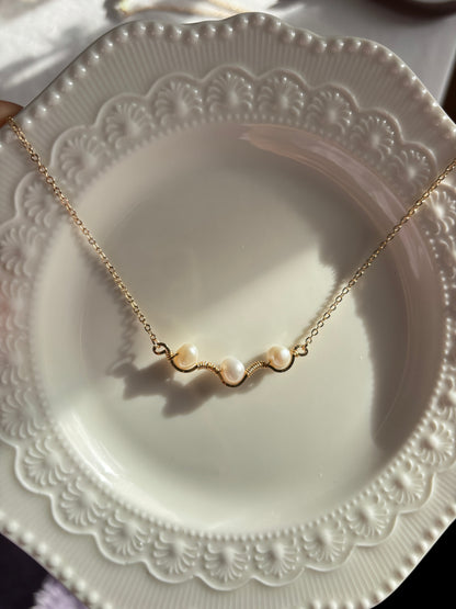 Ripple Trio Pearl Necklace - handmade by Thread & Touch Jewellery, Auckland NZ