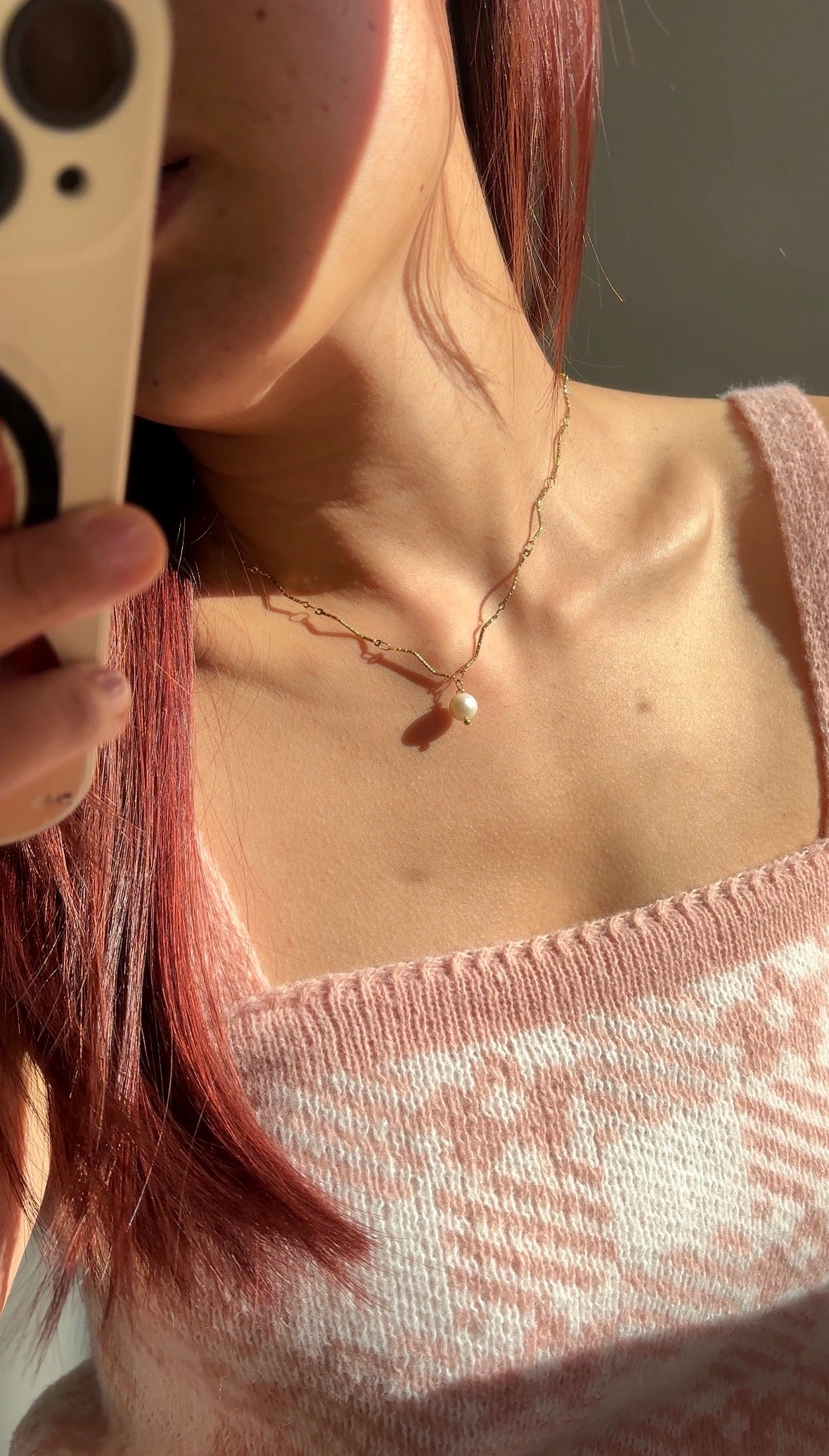 Single Ripple Pearl Necklace - handmade by Thread & Touch Jewellery, Auckland NZ, view 3
