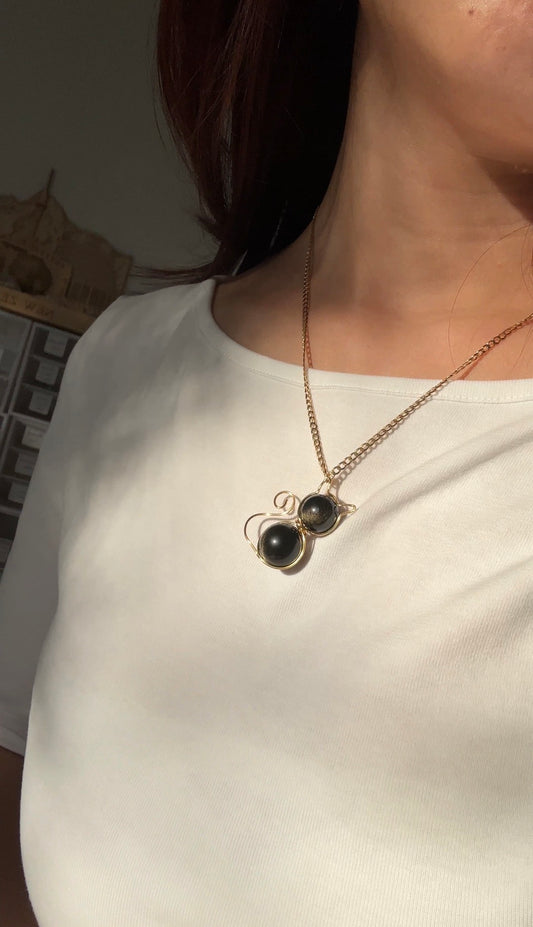 Midnight Cat Obsidian Necklace - handmade by Thread & Touch Jewellery, Auckland NZ, view 1