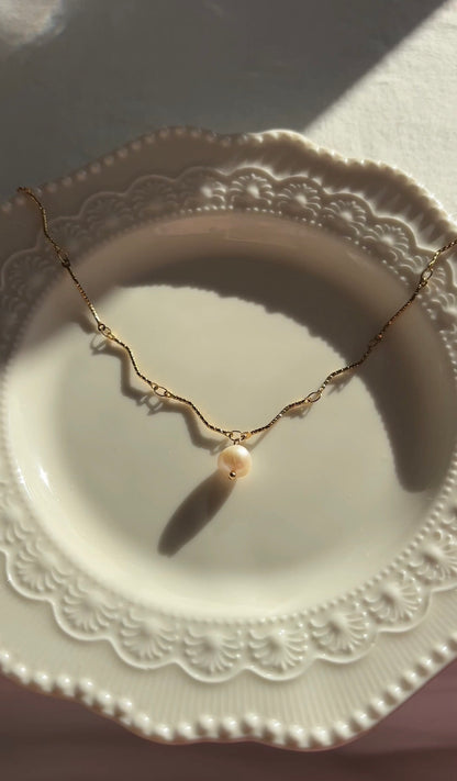 Single Ripple Pearl Necklace - handmade by Thread & Touch Jewellery, Auckland NZ, view 1