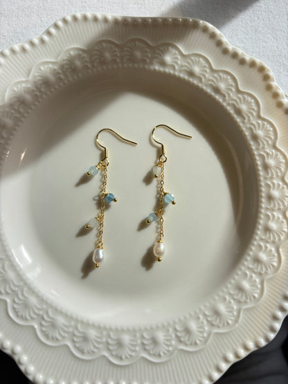 Wild Flower Fluorite Pearl Earrings - handmade by Thread & Touch Jewellery, Auckland NZ, view 2