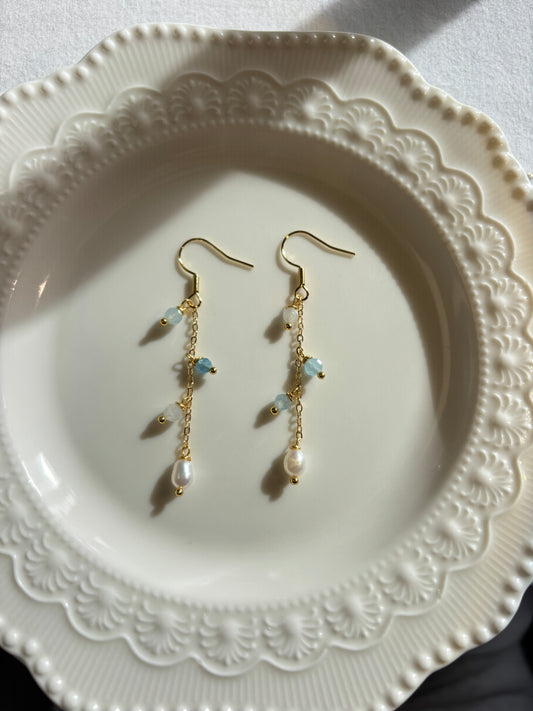 Wild Flower Fluorite Pearl Earrings - handmade by Thread & Touch Jewellery, Auckland NZ, view 2