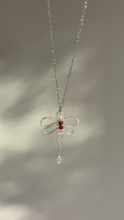 Dragonfly · Garnet Pearl Necklace